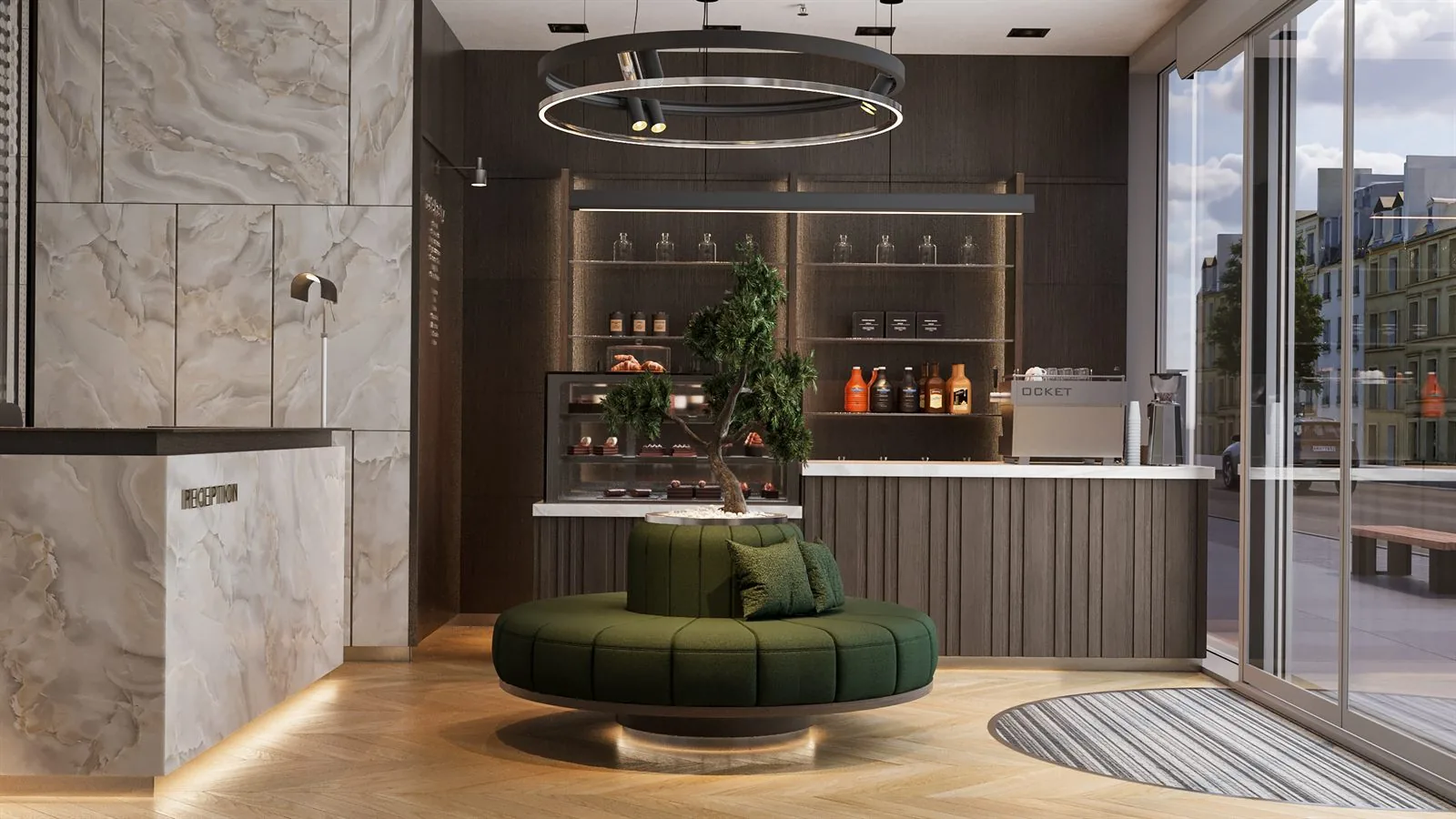 Signal Iduna workplace interior, central reception drum, Germany